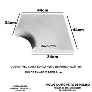 Imagem de Molde 3d Borda de Piscina Peito De Pombo Canto C 49x34cm ABS 2mm Molde