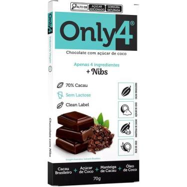 Imagem de Chocolate Only4 com Nibs Tudo Zero Leite 70g - Vegano