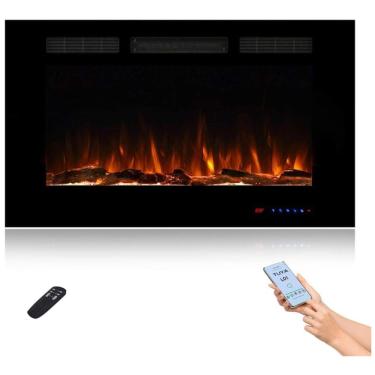 Imagem de Lareira Elétrica Inteligente de 91 cm com Wi-Fi, 5 Configurações de Chama, Troncos ou Cristais, Controle de Temperatura por Painel, Masarflame