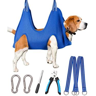 Imagem de Kkiimatt Arnês De Rede Para Preparação De Cães De Estimação, Bolsa De Retenção Para Cabide De Rede Para Unhas De Cachorro Com Cortador/Aparador De Unhas, Ajudante De Suporte Para Estilingue Para Prepa