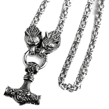 Imagem de LANGHONG Colar viking nórdico masculino punk corrente de aço inoxidável Mjolnir Thor martelo joia talismã, presente para homens, 60CM, Aço inoxidável, Sem Pedra Preciosa