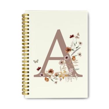 Imagem de THDSE Cadernos florais presonlizados com letra A, cadernos espirais vintage femininos de capa dura para escola, presentes com monograma para mulheres e meninas, caderno forrado com material escolar