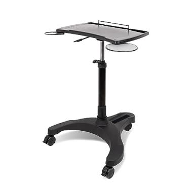 Imagem de EHO Carrinhos de mesa com rodas para laptop móvel com armazenamento de papelaria, pneumático, suporte de rolamento ajustável em altura, carrinho de computador sentado para ficar em pé, estação de trabalho para casa, escritório, medicina e escola