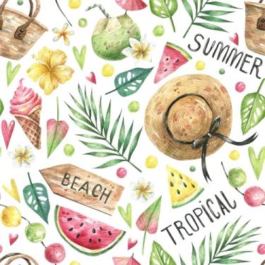 Imagem de COKCOKR Papel de parede de verão, chapéu de papel de parede de 45 x 300 cm, melancia, sorvete, coco, folhas de papel de contato à prova d'água removível papel de parede decorativo de vinil para quarto