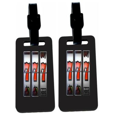 Imagem de Slot Machines Las Vegas Lucky 7 - Etiquetas de identificação de bagagem de papelão rígido com alças (x4)