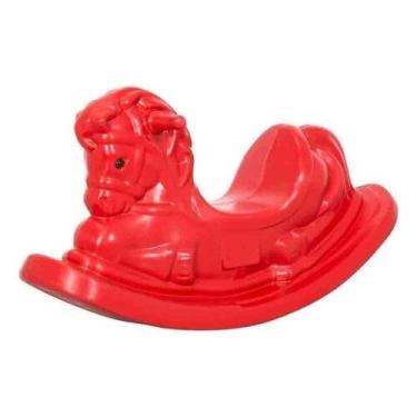 Imagem de Gangorra Infantil em Formato de Cavalinho - Cor Vermelha, Ideal para Crianças, Brinquedo Seguro e Divertido.