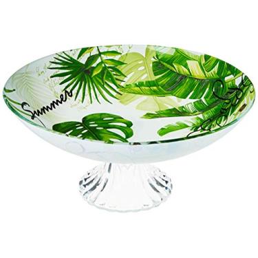 Imagem de CENTRO DE MESA VIDRO C/PÉ LEAVES VERDE 26cm