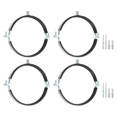 Imagem de uxcell 4 peças de braçadeira de suporte de tubo ajustável, 152 mm (152 mm) suporte de parede para montagem no teto gancho de tubo de ferro galvanizado suporte de alça de tubo com parafuso e tubo de