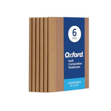 Imagem de Oxford Caderno de composição pacote com 6, papel pautado universitário, 14 x 20 cm, tamanho pequeno, 60 folhas, capas kraft (63831)