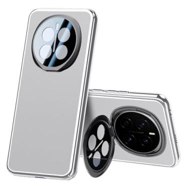 Imagem de HAO RIYLN Capa de couro para Honor Magic 7/Magic 7Pro, capa de proteção de câmera de metal leve, luxuosa, à prova de choque, ultrafina, cinza, 7Pro