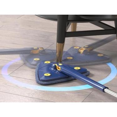 Imagem de Mop De Limpeza Triângular Ajustável Giratório 360° Limpa Vidro Piso e Parede Inclusive Drywall produto de torção automatica dispensando o contato manual com a microfibra
