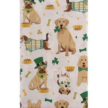 Imagem de Mainstream Toalha de mesa de flanela de vinil para cães da sorte com ossos e trevos Dia de São Patrício (redonda de 152 cm), fundo branco