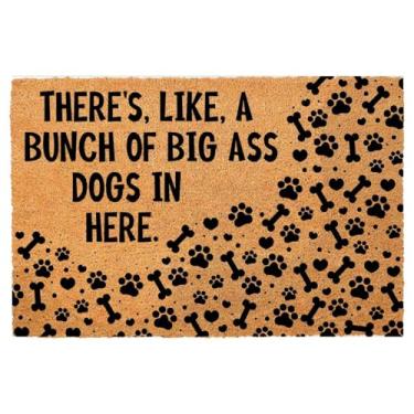 Imagem de Capacho engraçado de coco There's Like a Bunch of Big Ass Dogs in Here Tapete de entrada para porta da frente com resistente tapetes de boas-vindas ao ar livre tapete marrom coco natural tapete de