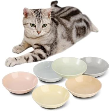 Imagem de Conjunto de tigela de comida de cerâmica para gatos – 14,6 cm pratos coloridos para gatos fofos com almofadas antiderrapantes – adequado para bigodes largos e rasos – seguro para micro-ondas e