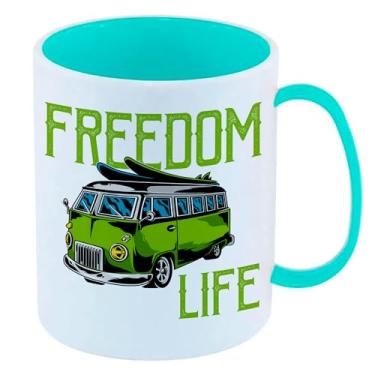Imagem de Caneca de Polímero Plástico Inquebrável Infantil Azul Tiffany Carro Van Kombi Surf Prancha Freedom Life Verde