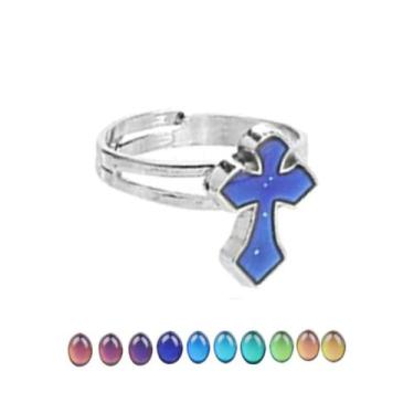 Imagem de Anel Do Humor Cruz Muda De Cor Ajustável Alta Qualidade - Giog Joias, 