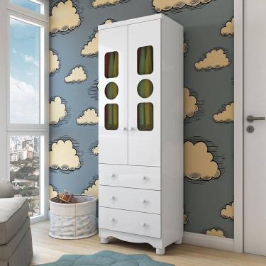 Imagem de Guarda-Roupa Infantil 61,7cm 2 Portas 3 Gavetas com Janelas e Pés Ezra 100% MDF Espresso Móveis Branco