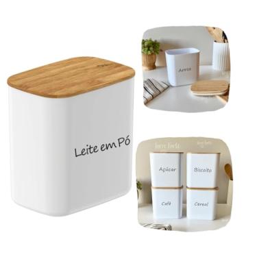 Imagem de Pote Hermético Tampa De Bambu Porta Mantimentos Alimentos Arroz Feijão Açúcar 1,5L (Leite em Pó)