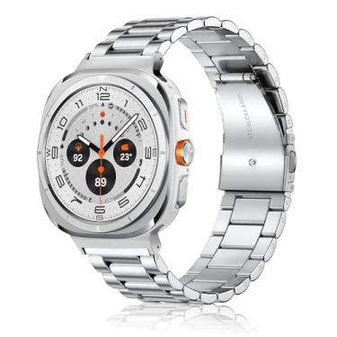 Imagem de ShinKin Pulseira de metal compatível com Samsung Galaxy Watch Ultra de 47 mm, pulseira de substituição de metal de aço inoxidável para homens e mulheres, prata, 7-9 inches or 180mm - 230mm, Sem Pedra