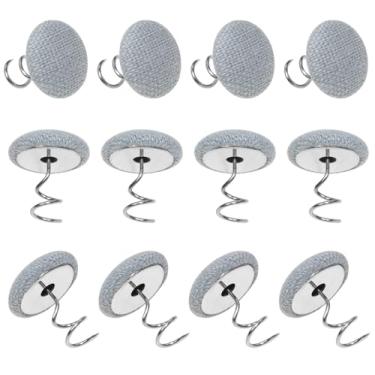 Imagem de Mini Skater Pequeno tecido de linho coberto botões estofados pinos torcidos broches de saia de cama elegantes para capas de teto fixas, pacote com 12 (cinza claro)