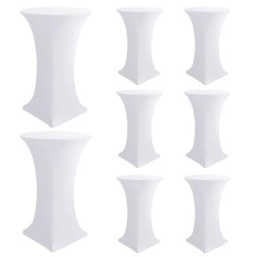 Imagem de Enjoyidea Capas de mesa de coquetel - toalhas de mesa redondas de elastano de cano alto, pacote com 8, 81 x 109 cm, toalha de mesa alta branca elástica para pub, bistrô, festa highboy, evento,
