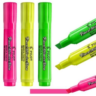 Imagem de Pincel Atômico Canetão Kit 3 Cores Neon Rosa Amarelo Verde Pilot para 