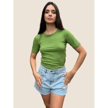 Imagem de Blusa Feminina Canelada Logo Prata Colcci Jeans Cor:;Tamanho:G-Feminino