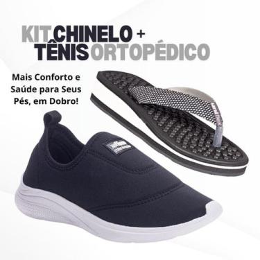 Imagem de Kit Tenis Feminino Casual Massageador + Chinelo Ortopédico Anatômico C