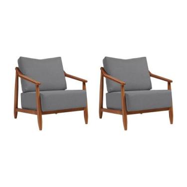 Imagem de Kit 2 Poltronas Decorativa Vita Estofada Linho Cinza Chumbo - Mel - PR