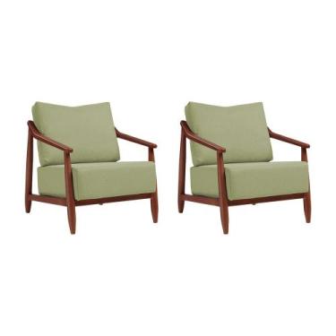 Imagem de Kit 2 Poltronas Decorativa Vita Estofada Boucle Verde Oliva - Imbuia -