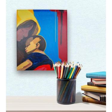 Imagem de Mini Quadro Top de mãe e filho original pintado a mão em acrílico medi