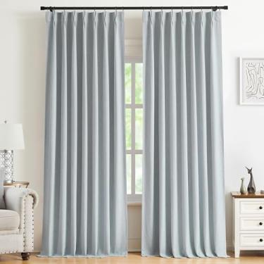 Imagem de Kayne Studio Cortinas blecaute plissadas de neblina azul, cortinas à prova de som com isolamento térmico para escurecimento de ambiente de mistura de linho, cortinas de janela com aba traseira de 267