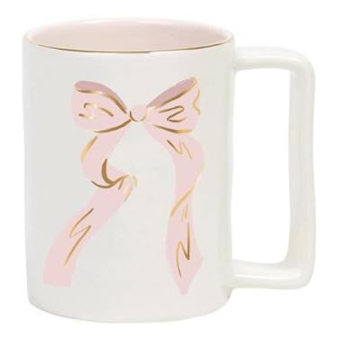 Imagem de Santa Barbara Designs Studio Canecas de café para presente, folha dourada, acentuada com alça quadrada, xícara de café ou chá, 473 ml, laço rosa