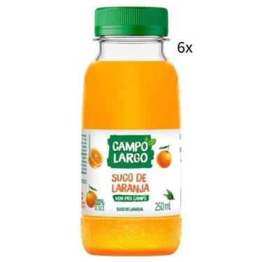 Imagem de Suco Integral Campo Largo Garrafa 250ml 6 Unidades Sabores, Laranja