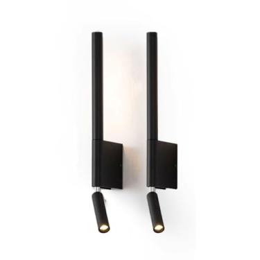 Imagem de Pacote com 2 arandelas longas, luminária de parede LED linear moderna, holofote de leitura giratório de 345° com interruptor liga/desliga, iluminação de cabeceira ajustável de 5 W + 3 W, 300