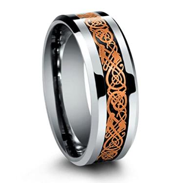 Imagem de Aliança de casamento de carboneto de tungstênio COHRO 18 K banhado a ouro rosa dragão celta 8 mm original da Cohro Design, Cristal, celestite