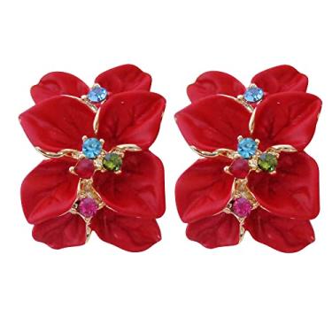 Imagem de Navachi Brincos de cristal colorido banhado a ouro 18 k com folhas esmaltadas e flores omega, Zinco Cristal, Cristal