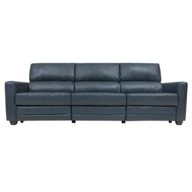 Imagem de Sofá Reclinável Elétrico de Couro Jordânia 3 Lugares Blue Bicolor - Me