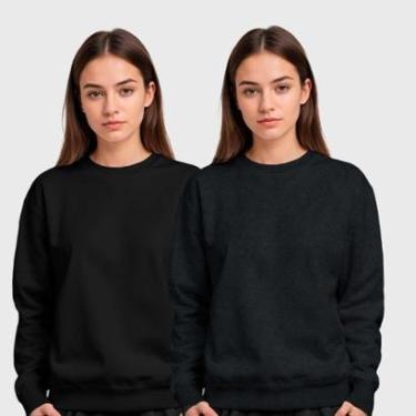 Imagem de Kit 2 Blusas de Frio Moletom Gola Redonda Feminina Benellys-Feminino