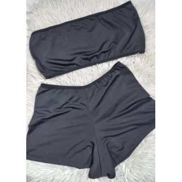 Imagem de Conjunto Bella Cor Preto Short Cintura Alta Top Faixa Sutiã Sem Bojo N