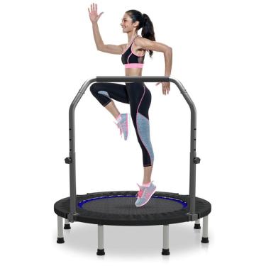 Imagem de 40 por 48 mini trampolim para adultos e crianças exercitam rebote de exercícios com barra ajustável de fitness