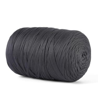 Imagem de MSyarn Fio de camiseta 800 g, tecido elástico para bolsa de crochê/cesta/decoração de casa, fio grosso com mistura de poliéster e elastano (cinza escuro)