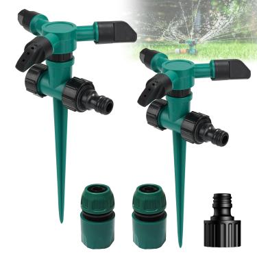 Imagem de 2 Pack Lawn Sprinklers for Yard Large Area, Adjustable 360° Rotating Water Sprinkler for Lawn, Powerful and Even Watering Sprinkler Head for Kids Pets Outdoor Playing, With 1/2＂ Garden Hose Connectors