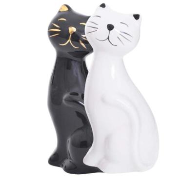 Imagem de 2 Esculturas de Gatinhos Enfeite Decoração Casa Cerâmica Pequeno Hale 