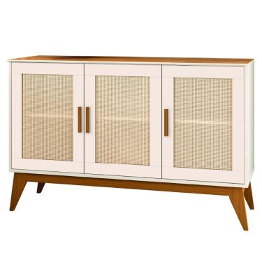 Imagem de Balcão Buffet Aparador Retrô 3 Portas Rattan Andorra Madeirado / Off White EDN