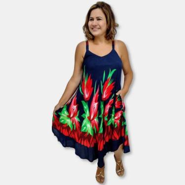 Imagem de Vestido Curto Trapézio Estampado Tulipa Alça Indiano Viscose 5047 - Sa