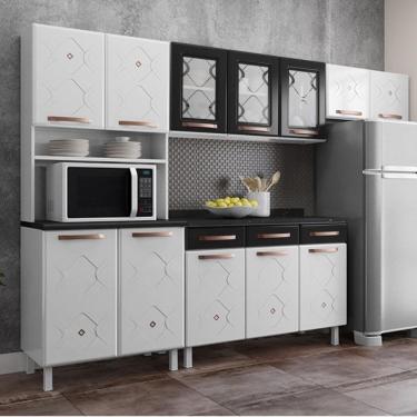 Imagem de Cozinha Completa Modulada de Aço 4 Peças com Vidros e Balcão Multimóveis CR20353