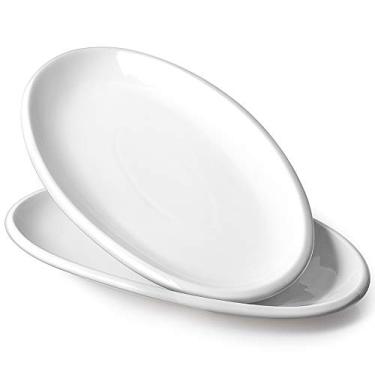 Imagem de DOWAN Travessas grandes de 35,5 cm, pratos ovais, pratos de porcelana branca, seguros para forno, pratos de jantar para entretenimento, festa, carne, aperitivos, sobremesa, conjunto com 2, branco