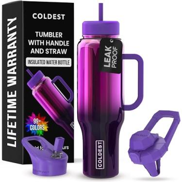 Imagem de Copo 100% à Prova de Derramamento da The Coldest Water com Alça e Canudo - Copo Isolado de Aço Inoxidável com 3 Tampas - 46 oz