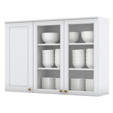 Imagem de Armario Aereo 3 Portas Vidro Mdf 120 Cm Americana C363 Branco Henn